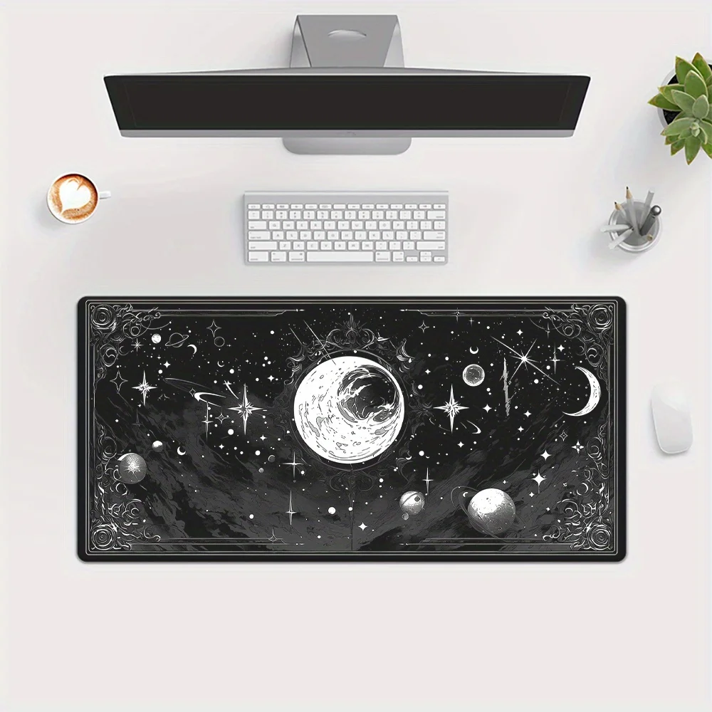 

1pc XXL Starry Sky Gaming Mouse Pad - Black & White Cosmic Design, Non-Slip Rubber Base, Mouse Pads for Desk