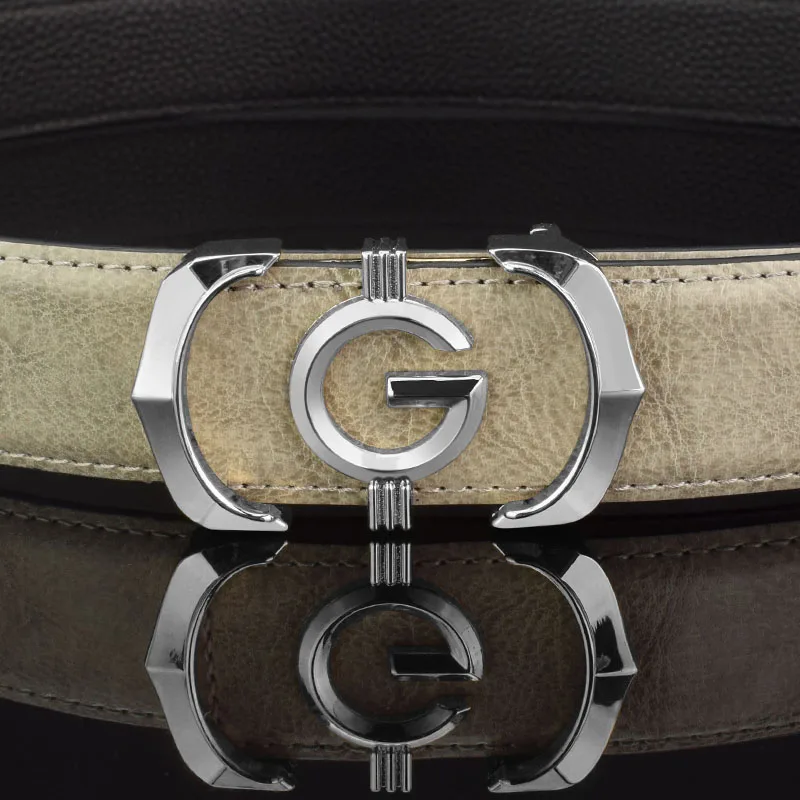 Casual Versatile G Letter Belt Young Fashion Waist Strap Light Color Belt Men Leather Smooth Buckle  Men's Simple Ceinture Homme