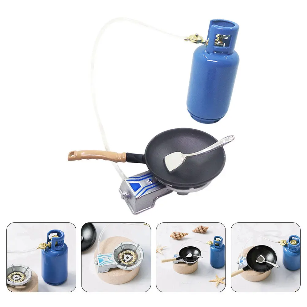 

1Set Miniature House Accessory Kitchenware Compact Gas Tank Pan Stove Delicate Spatula Realistic Scene Decor Kid Play