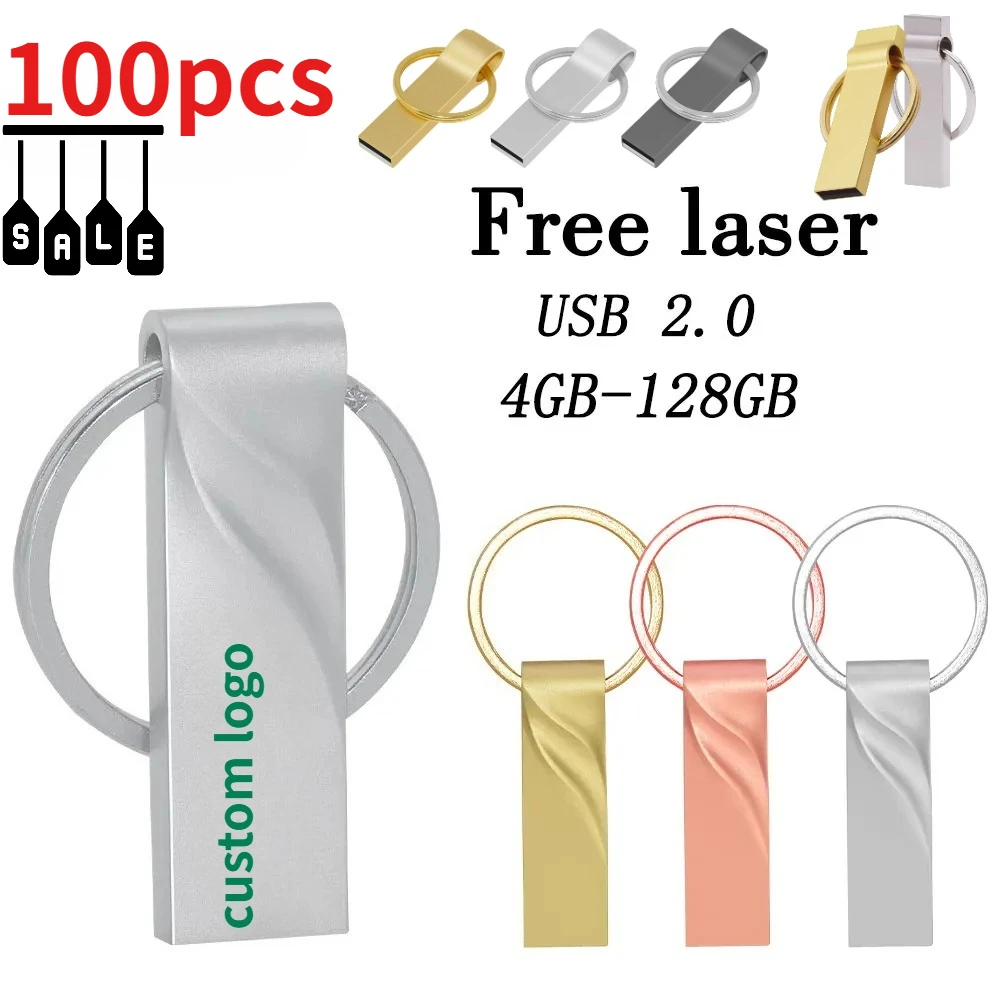 

100 шт./лот Металлические флеш-накопители USB 64 ГБ, 32 ГБ, 16 ГБ, 8 ГБ, 4 ГБ, 2 ГБ, 1 ГБ, 128 МБ, 256 МБ с возможностью нанесения логотипа