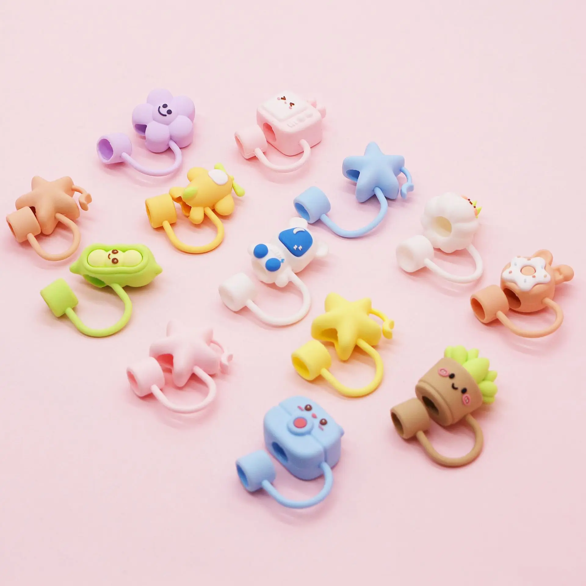 Cute Straw Covers Cap For Cup Compatible Silicone Reusable Straw Tips 8-10mm For Drinking Straw Topper Decoration