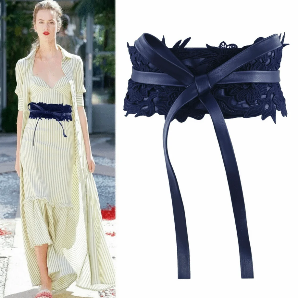 

Boho Style Vintage Lace Girdle Wide Self Tie Lace Belt Soft Wrap Around Corset Belt for Dresses