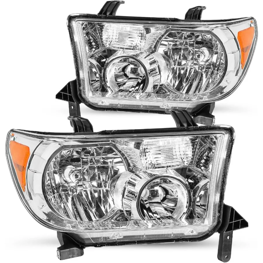 

Пара хромированных фар в сборе, предназначенная для Tundra 20072013 гг., и Sequoia 20082017 гг., с прозрачными линзами и янтарным отражателем, совместимая