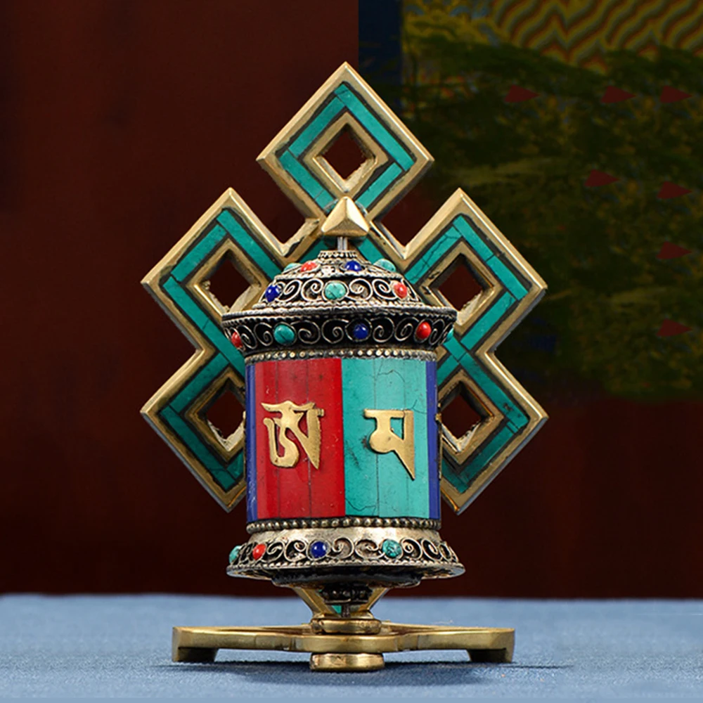 Nepal handmade finger twisting prayer wheel, Tibetan desktop six-character Mantra copper rotating wheel, Auspicious ornament