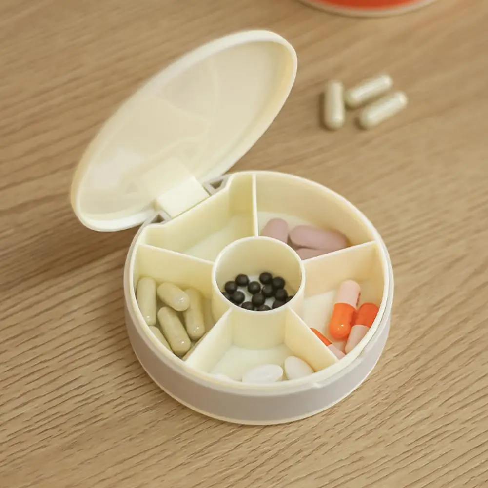 Round Portable Pill Box Tablet Dispenser Large Capacity Multiple Compartments Lightweight Pill Box Organizer with Dust-Proof Lid