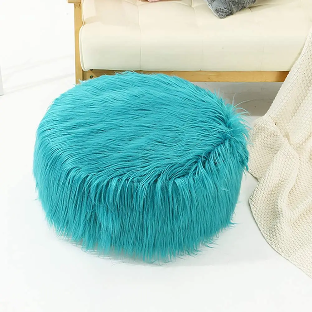 Round Fuzzy Air Inflatable Seat Cushion,Zipper Detachable Footstool,Shoe Changing Stool Bedroom Seat for Outdoor Camping Home