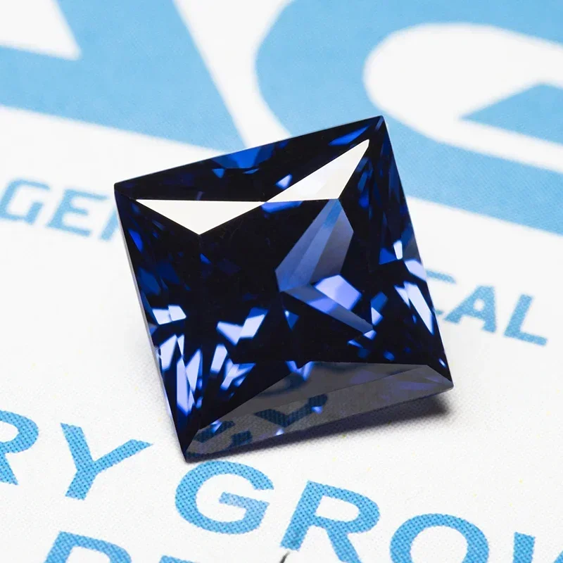 Lab Grown Sapphire Royal Blue สีคุณภาพสูง Princess-cut Charm ลูกปัดสําหรับเครื่องประดับ Diy ทําแหวนเลือก AGL ใบรับรอง