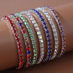 Fashion Crystal Single Line Bracelets Colorful Elastic Bracelet For Women Silvercolor Shining Bracelet Femme