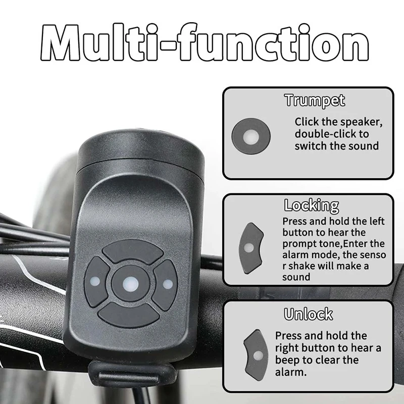 JINSERTA Elektrische Fietsbel - 120dB Luid Alarm, USB Oplaadbaar, IP65 Waterdicht, Met Diefstalbeveiliging - Voor Mountainbike, Racefiets, Scooter En Elektrische Fiets 3 miniatura