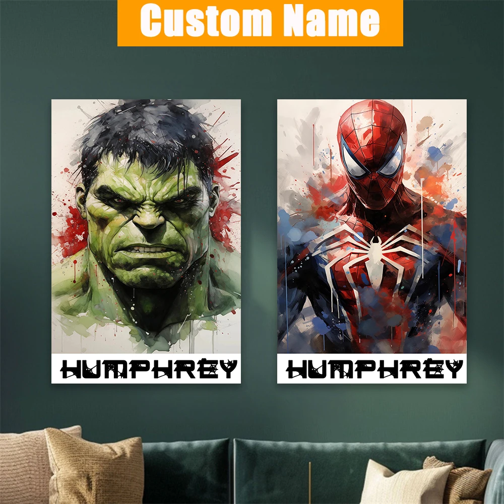 Póster con nombre personalizado, póster de superhéroe de Los Vengadores de Iron Man, impresiones, decoración del hogar, regalos de cumpleaños para niños, pintura en lienzo, decoración de dormitorio