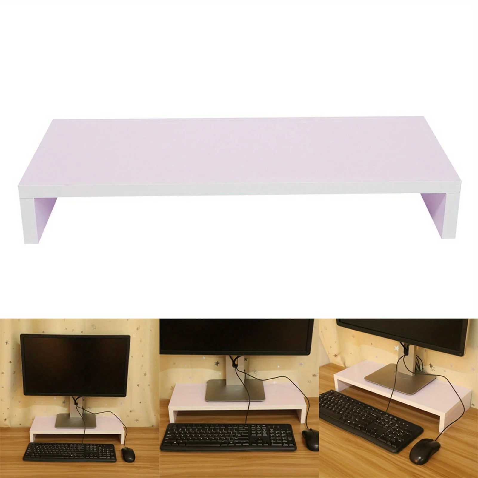 Suporte de monitor de madeira LED Monitor de computador Riser Desktop Organizer Display Rack Purpúreo