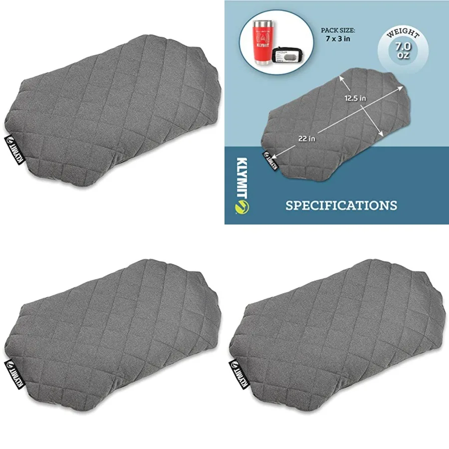 

Luxe Travel Pillow, Lightweight Inflatable Hybrid Airplane, Backpacking, Hammock, and Camping Pillow, Grey