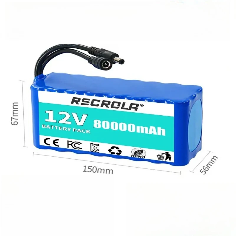 18650 3S8P 12V 80Ah Li-ion Battery Pack with Protection Board Optional Charger for Power Tools