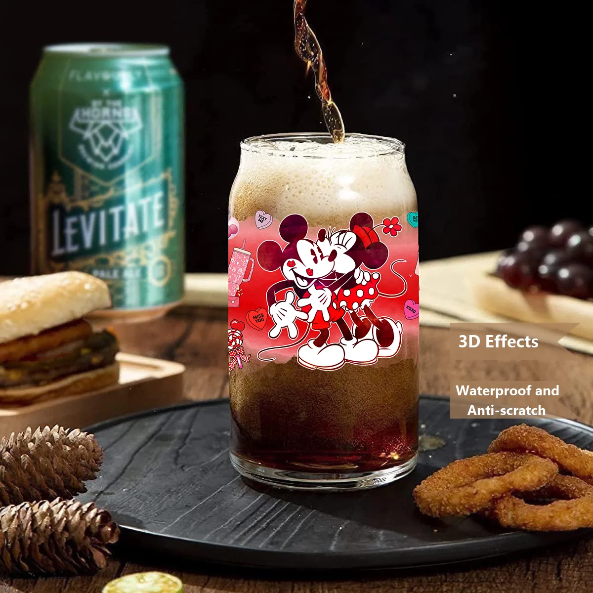 عيد الحب ميكي XOXO سهل التقشير مقاوم للماء لتقوم بها بنفسك الشارات ثلاثية الأبعاد نقل ملصقات uvdtf 16oz uv dtf بهلوان كوب يلتف ملصق