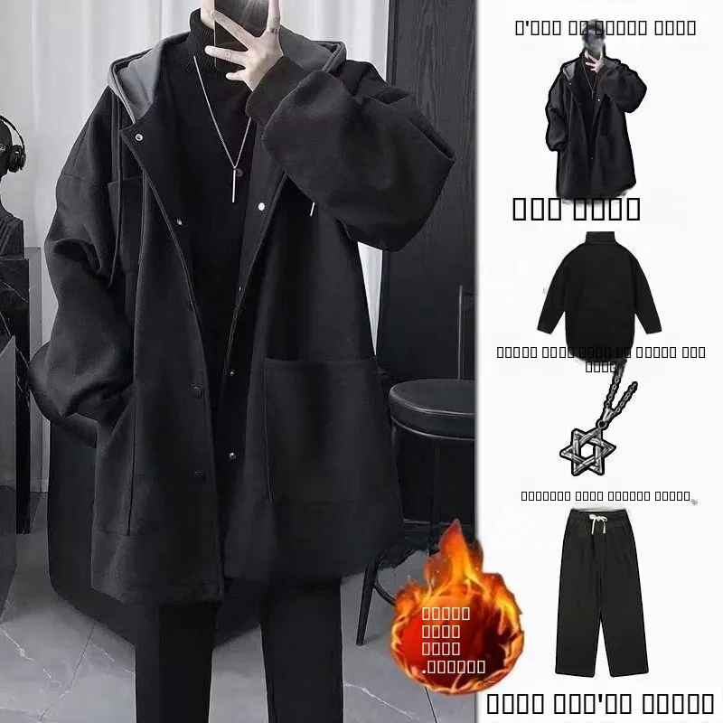 

Мужское повседневное шерстяное пальто средней длины в корейском стиле, осенне-зимний комплект Haome Outerwear