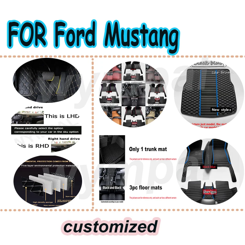 

LUXURY Car floor&Trunk mats for Ford Mustang 2015 2016 2017 2018 2019 2020 2021 2022 Custom foot Pads