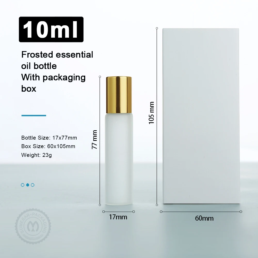 30/50PCS 10ml Exquisite Frosted Glass Perfume & Oil Roller Bottles, Aluminum Caps,Portable Roller Dispensers, Reusable, with Box