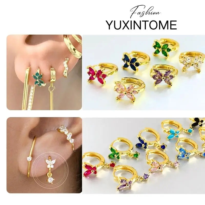 

925 Sterling Silver Needle Colorful Zircon Hoop Earrings Women's Luxury Multicolor Butterfly Crystal Earrings Fashion Jewelry