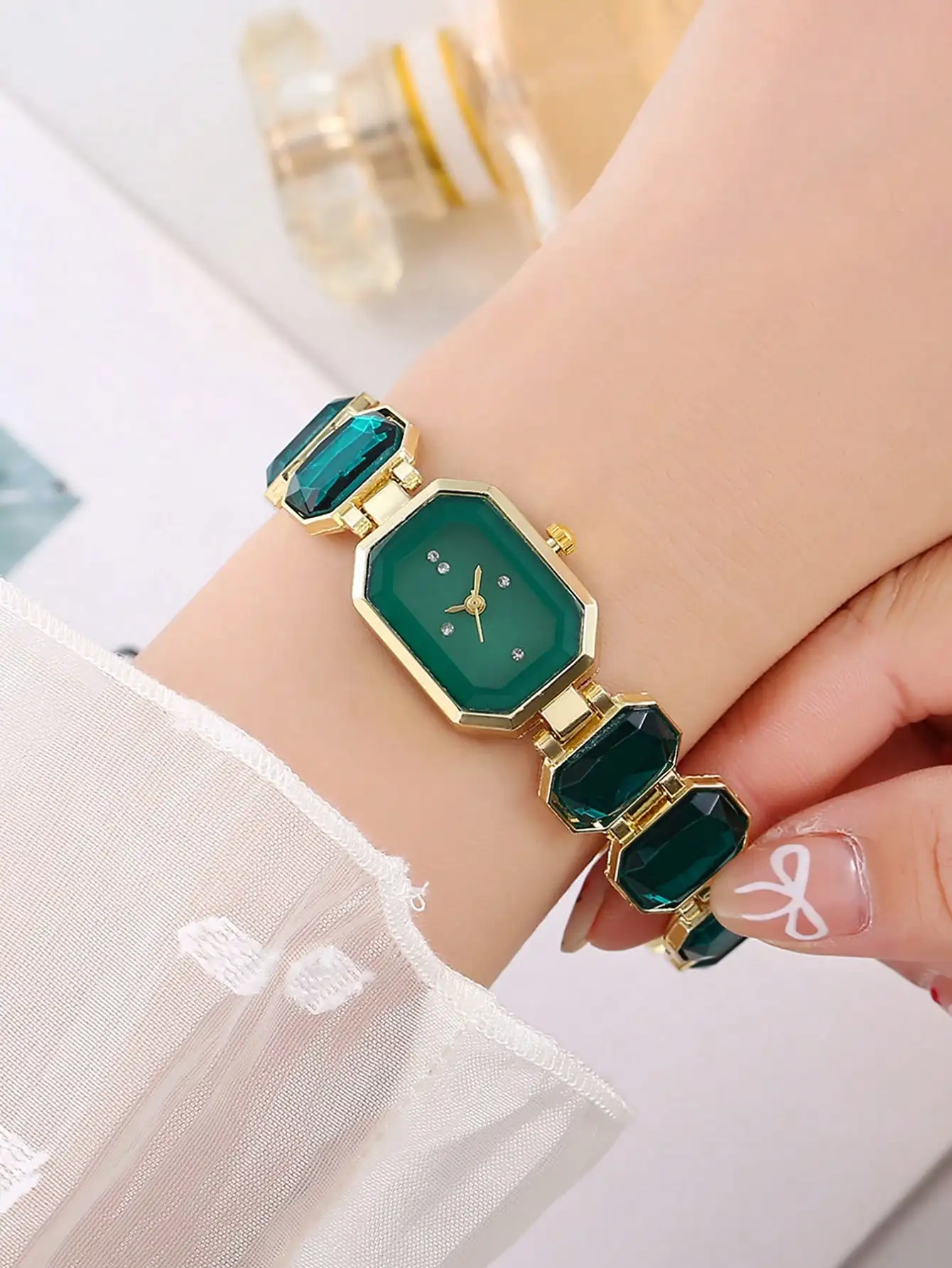 ساعة نسائية مربعة فاخرة مياه الفولاذ المقاوم للصدأ الماس حركة كوارتز موضة سوار ساعة ساعات السيدات الذهب الوردي #4