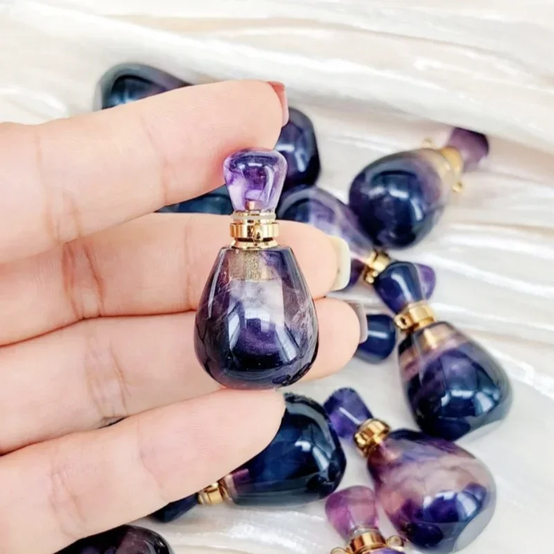 Crystal Perfume Mini Bottles Amethysts Peach-Heart Aquarius Shaped Pendant DIY Gifts Enhance Energy Aura Healing Natural Stones