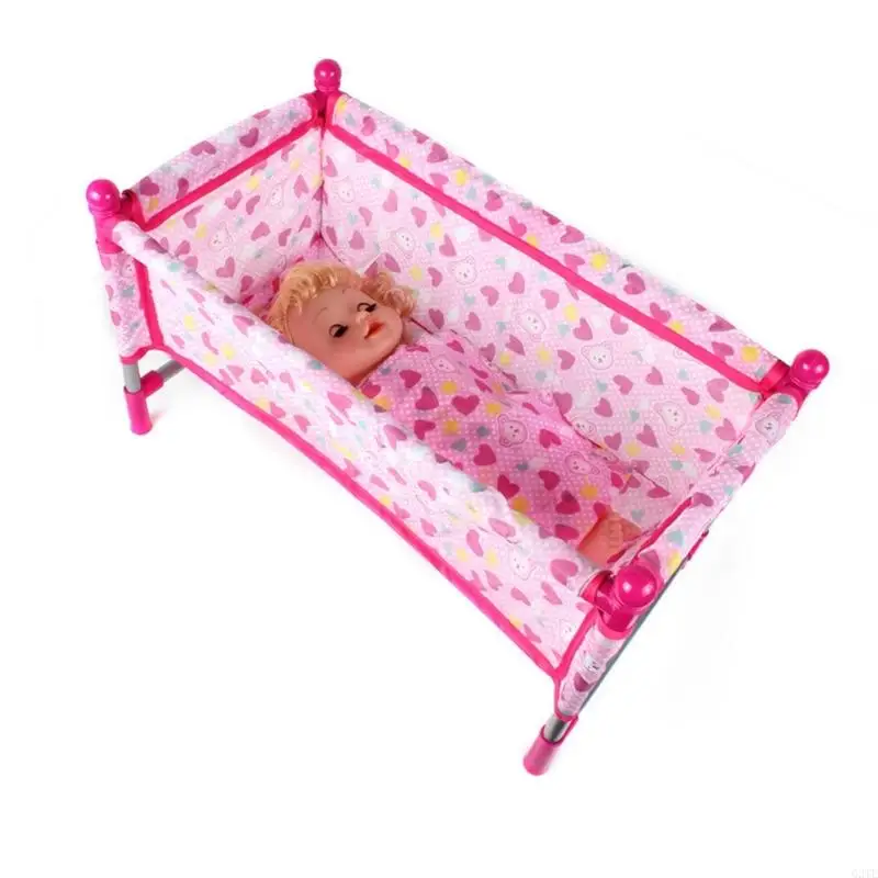 G2TE Baby Toddler Crib Bed Sturdy Plastic Furniture Portable for Most Reborns Dolls and Dollhouses Accessories Daily Use