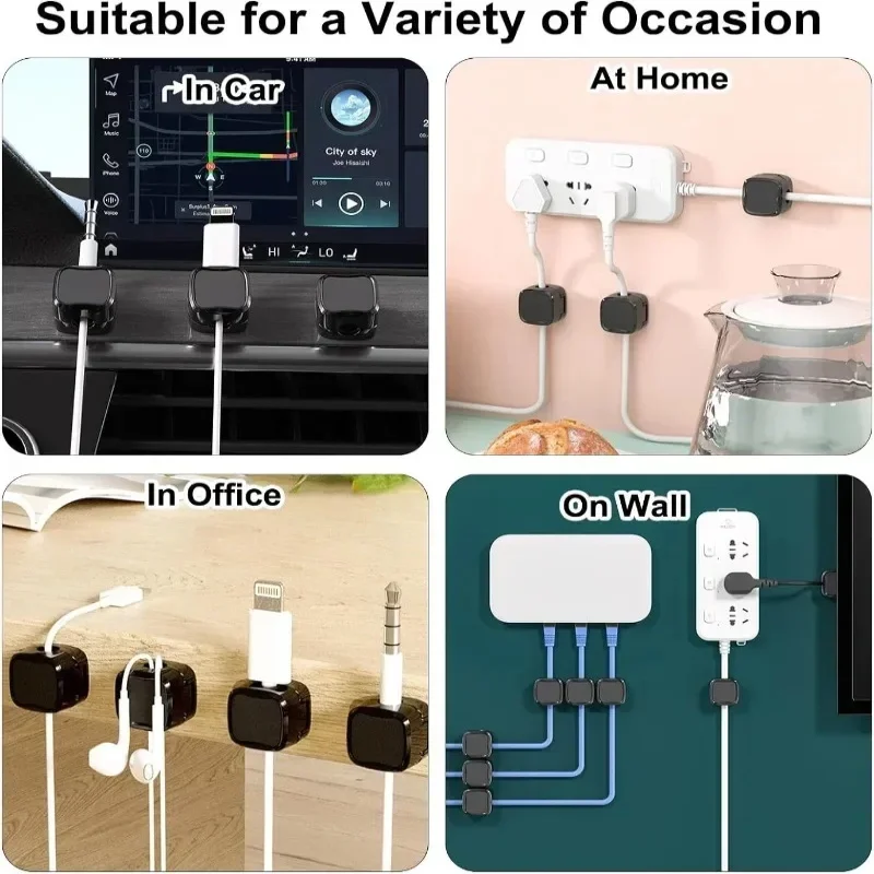 Square Design Magnetic Cable Clips Adjustable Cord Holder Under Desk Cable Management Smooth Cable Cable Organizer Wire Keeper