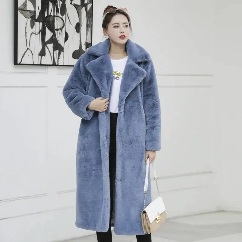 

Coat 2025 Fur Extra Long Plus Size Women's Faux Rabbit Fur Coat Warm Winter Fur Coat