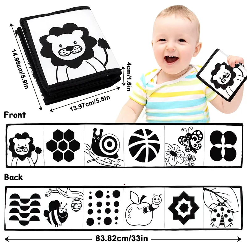 Brinquedos sensoriais para bebês recém-nascidos, livro educacional para berço, brinquedos preto e branco, livro de pano de animais, brinquedos para bebês de 0 a 12 meses