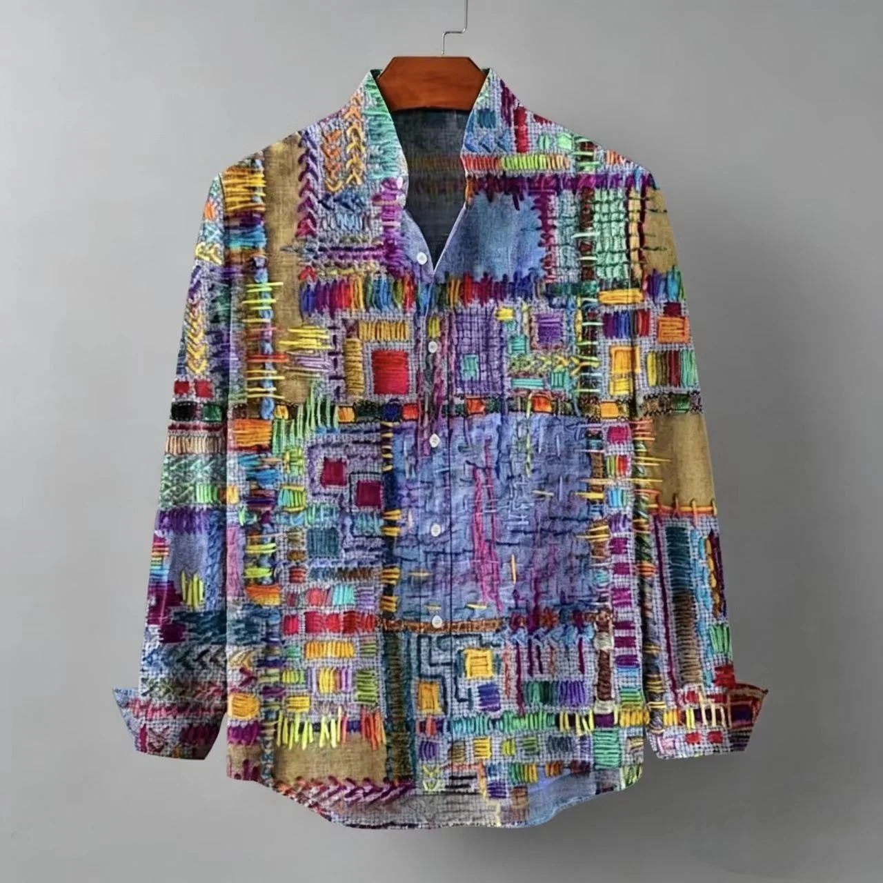Men's New Linen Long Sleeved Shirt  3D Printed Shirt  Checkered Pattern  Casual Fashion  Elegant Gentleman Style