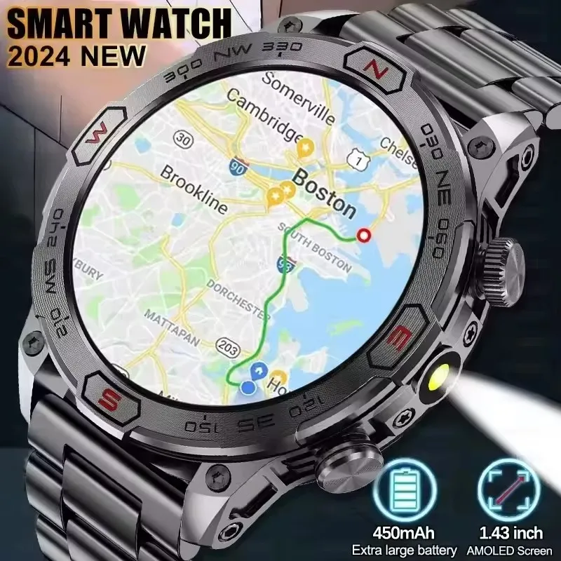 

For Android IOS Outdoor Sport GPS Smart Watch Men 466*466 HD AMOLED Full Touch Screen IP68 Waterproof Bluetooth Call Smartwatch