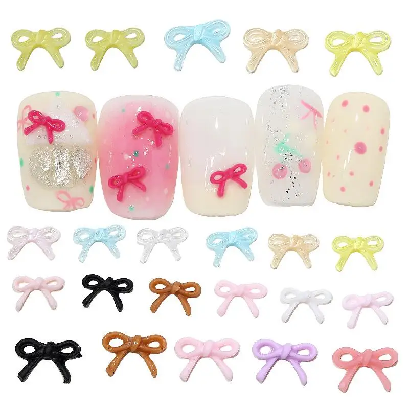 50 pièces mélangées Mini coloré 3D résine arc ongles breloques nœud papillon Art décor artisanat accessoires pour bricolage manucure Salon