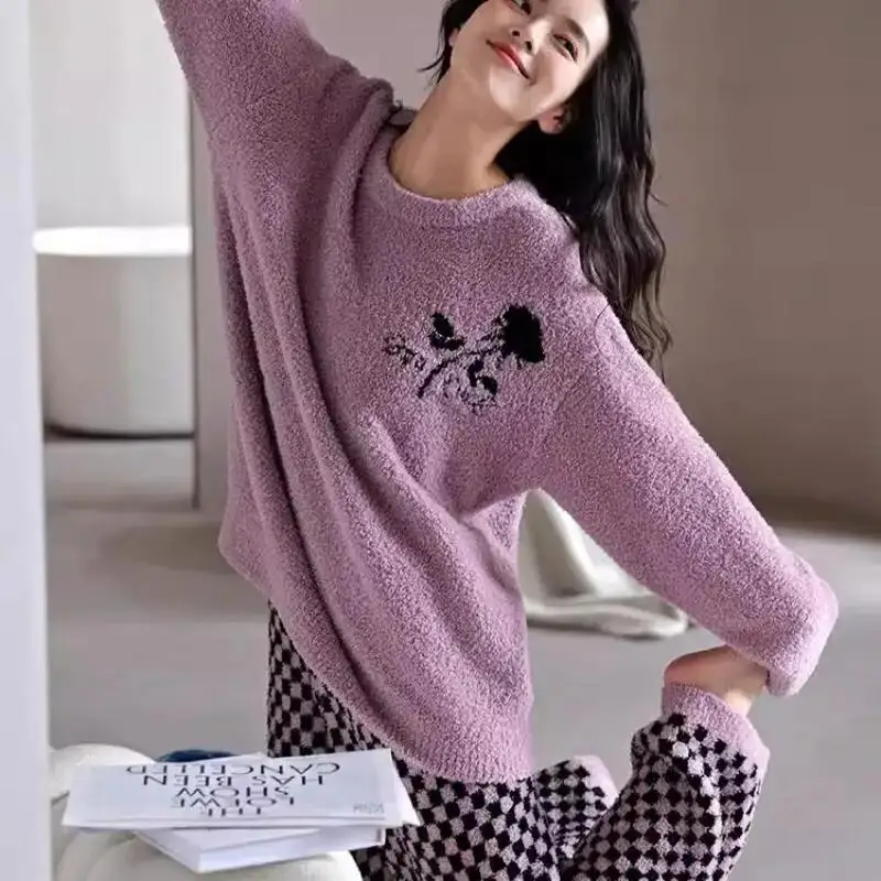 Elegant Women's Warm Long Sleeved Long Pants Pajama Set Girls Autumn Winter New Style Cardigan Chinese Style Sweet Home Clothes