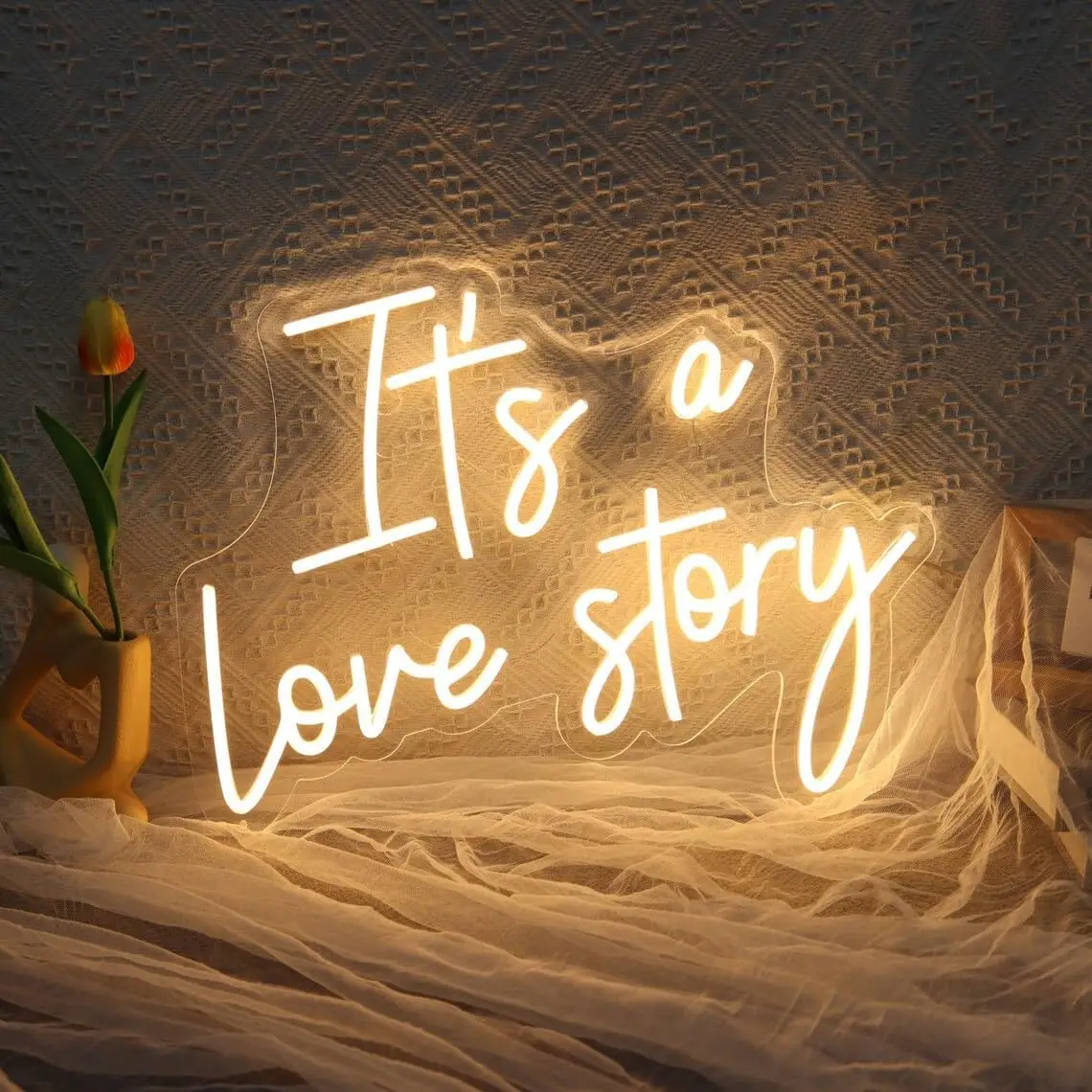 

It's a Love Story Neon Sign USB Dimmable LED Neon Light for Bedroom Pub Club Engagement Wedding Party Church Home Decor Gift