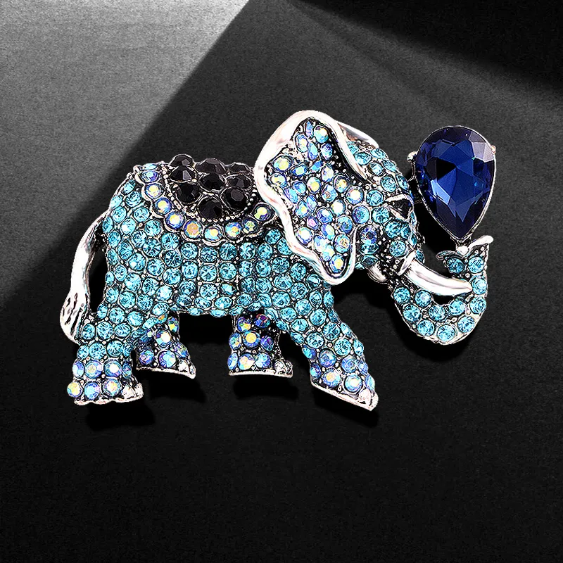 Sparking Large Rhinestone Elephant Brooches For Women Men Vintage 6-color Animal Brooch Clothing Backpack Pins Jewelry Gifts