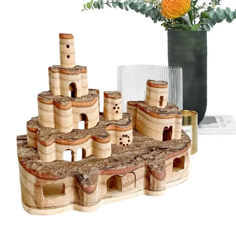 

Kids Play Castle Toy Pop-Up Log Castle Wood Castle Toy Wooden Toys Desk Decor Handmade Toy Castle Vintage Castle Model Art