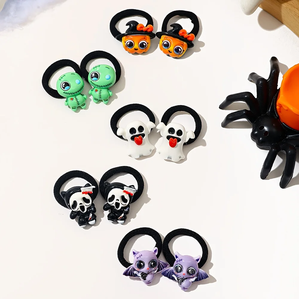 10 قطع من حلقات الشعر المضحكة للهالوين، إكسسوارات على شكل خفاش اليقطين، مناسبة لهدايا الهالوين للفتيات