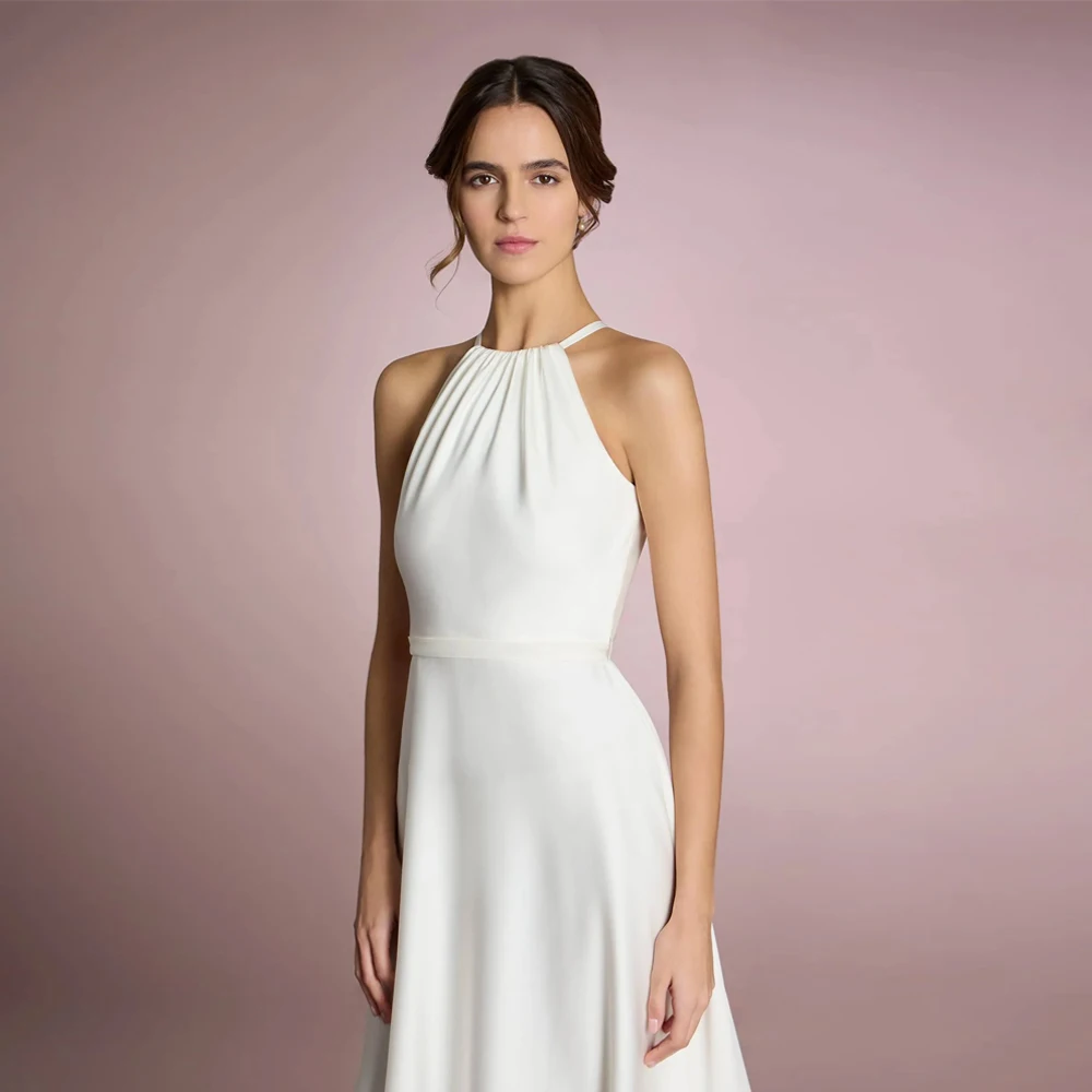 Classic Halter Neck Wedding Dresses Sleeveless Bridal Grown Button Back Customized Straps Floor Length A Line Vestidos De Novia