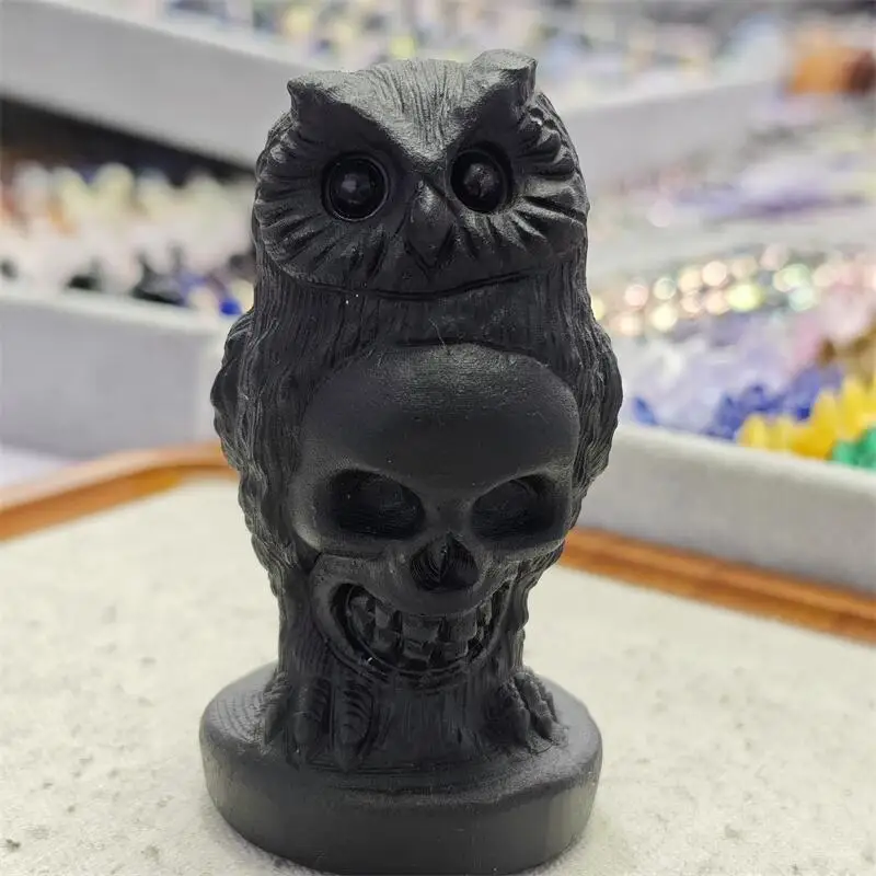 Coruja de obsidiana negra Natural con calavera tallada cristal amor curación Fengshui piedras preciosas decoración del hogar regalo de vacaciones 1 Uds