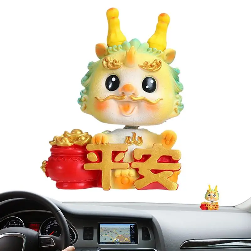 Year Of The Dragon Car Ornaments Shaking Head Dragon Zodiac Figurine Dashboard Cute Bobblehead Dragon Ornament Figurine For