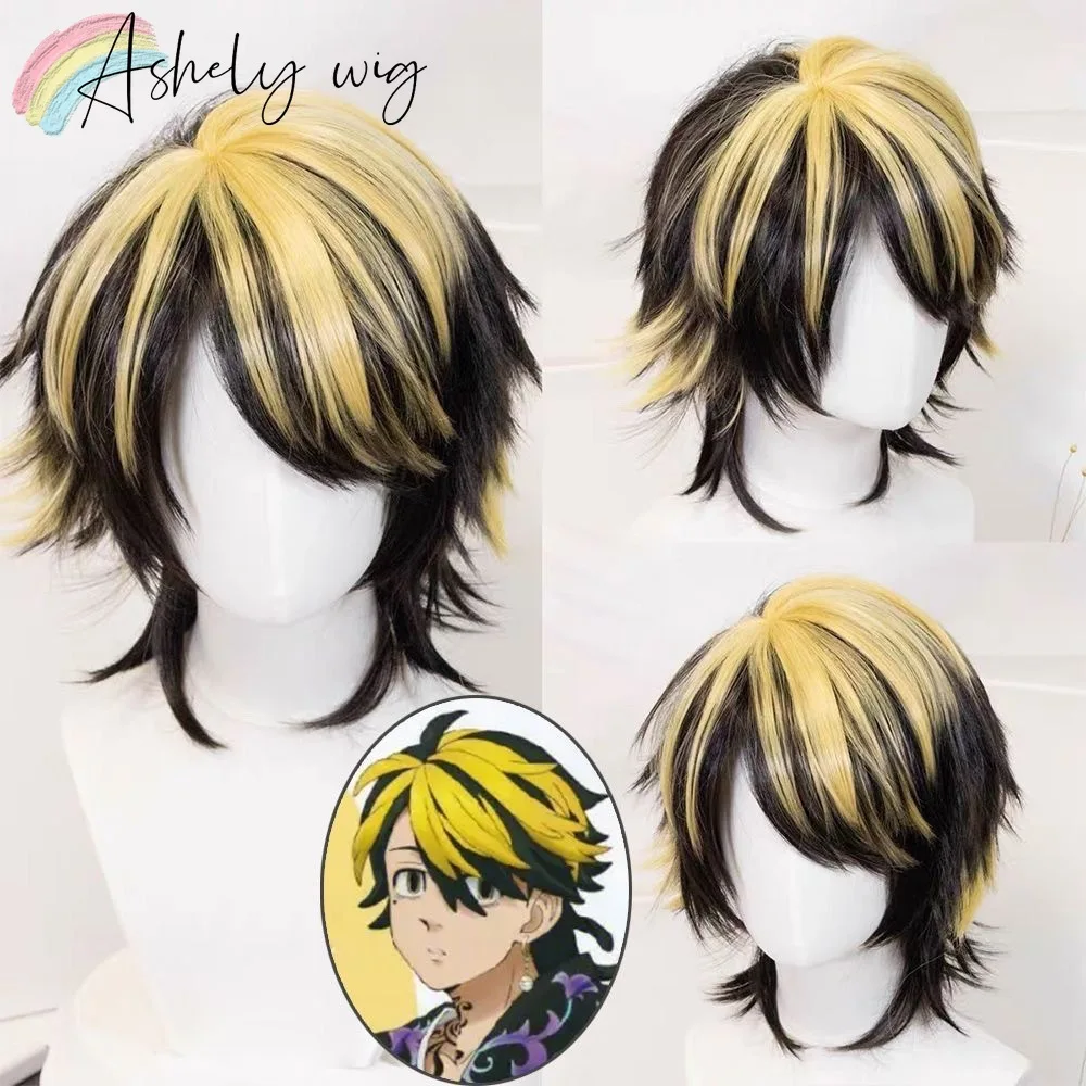 Ashely Cosplay Wig of Kazuto Hanamiya Features An Upturned Hairstyle with A Golden Highlight on The Scalp Synthetic Wigs