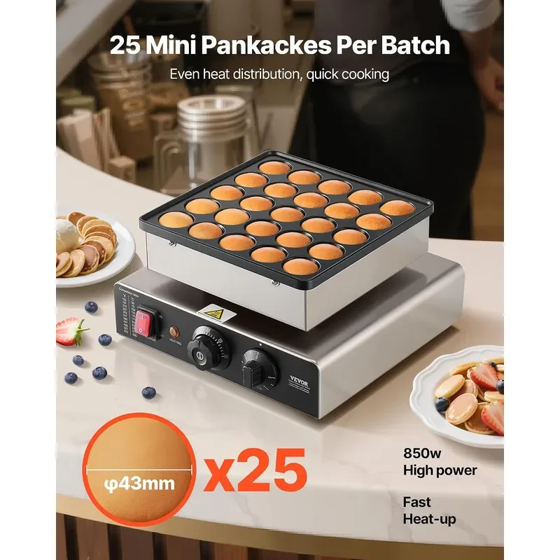 Mini Pancake Maker 25PCS 43mm Diameter Dutch Muffin Waffle Baker Non-stick Stainless Steel Poffertjes Grill Commercial