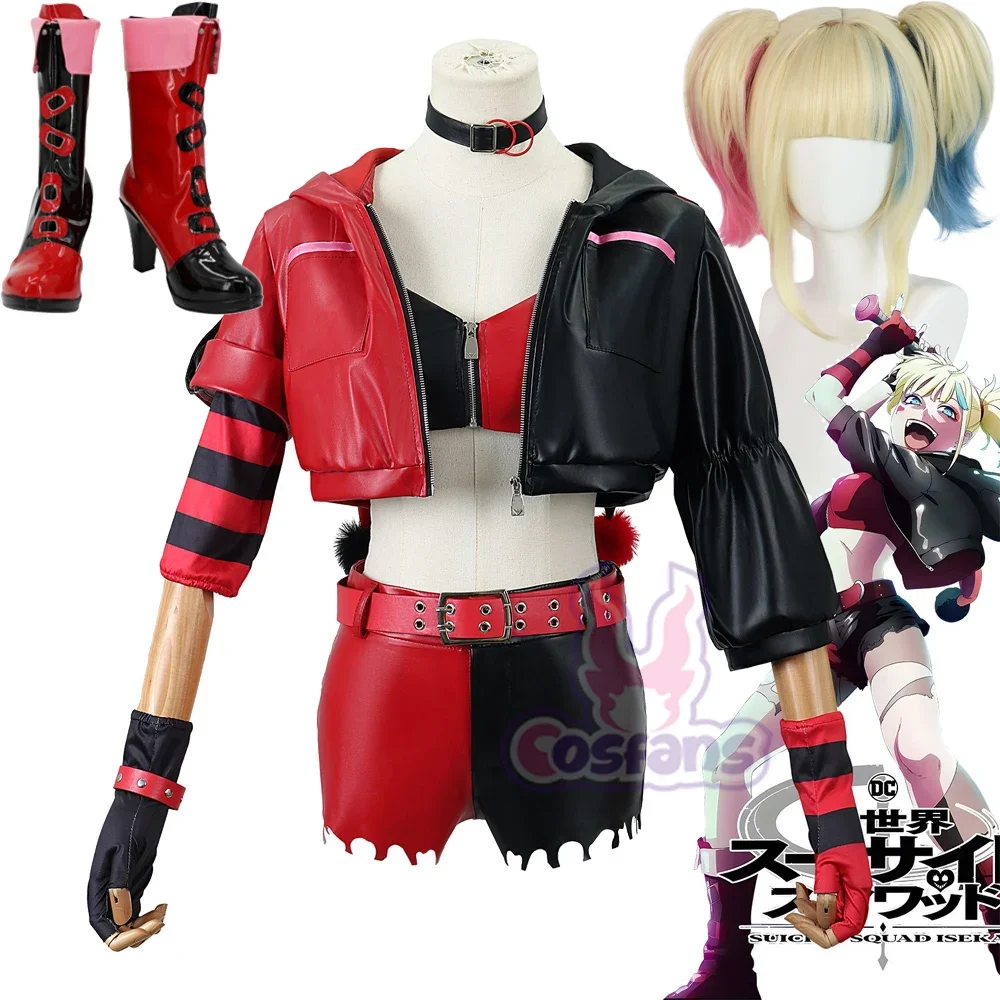 In Stock Joker Quin Cosplay Costume Anime Suicide Isekai Joker Girl Squad Halloween Full Set Wig Clown Woman Suusaido