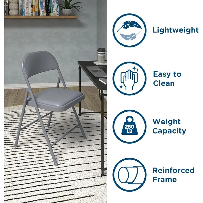 Cosco Smartfold Vinyl Klapstoel, 4-Pack, Grijs