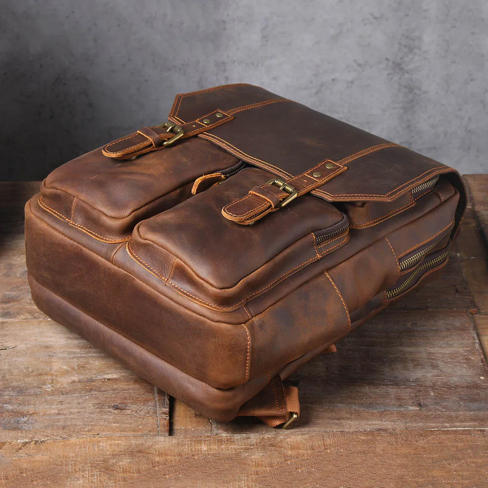 S.WORKER Vintage Echtleder-Rucksack Laptop-Tasche Lässige Crazy-Horse-Leder Schultasche Outdoor-Reise-Weekender-Tasche – Detail 11