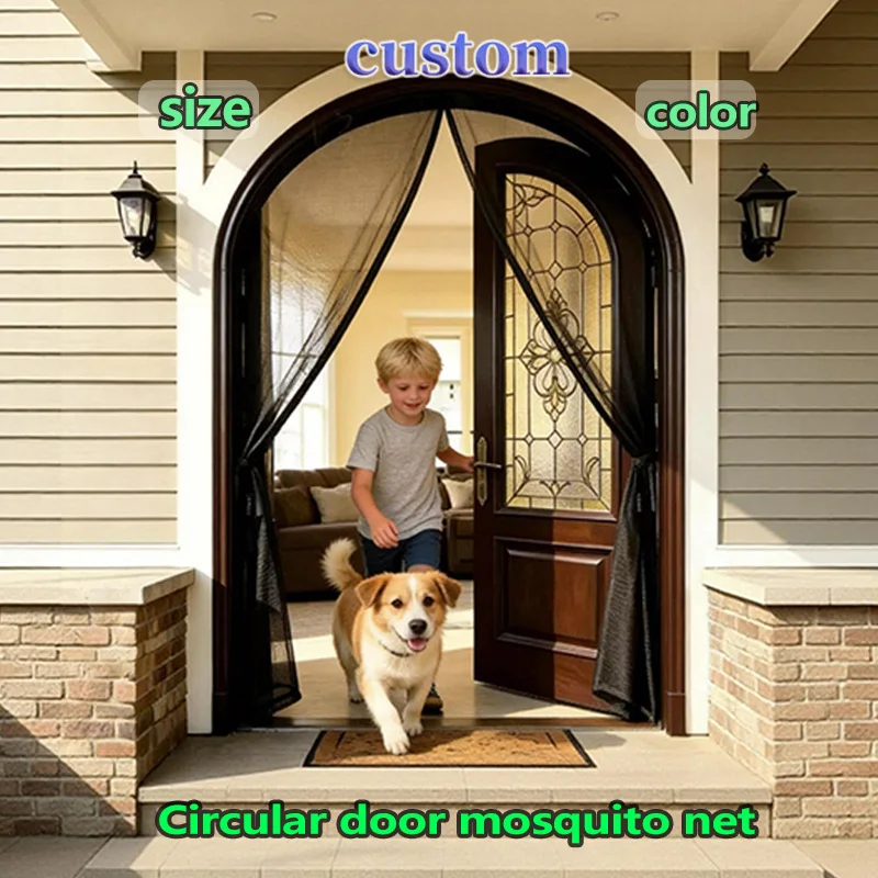 Arched Curved Magnetic Door Screen Custom Round Invisible Fiberglass Mosquito Net Insect Fly Mesh for Doors Windows Black Whit