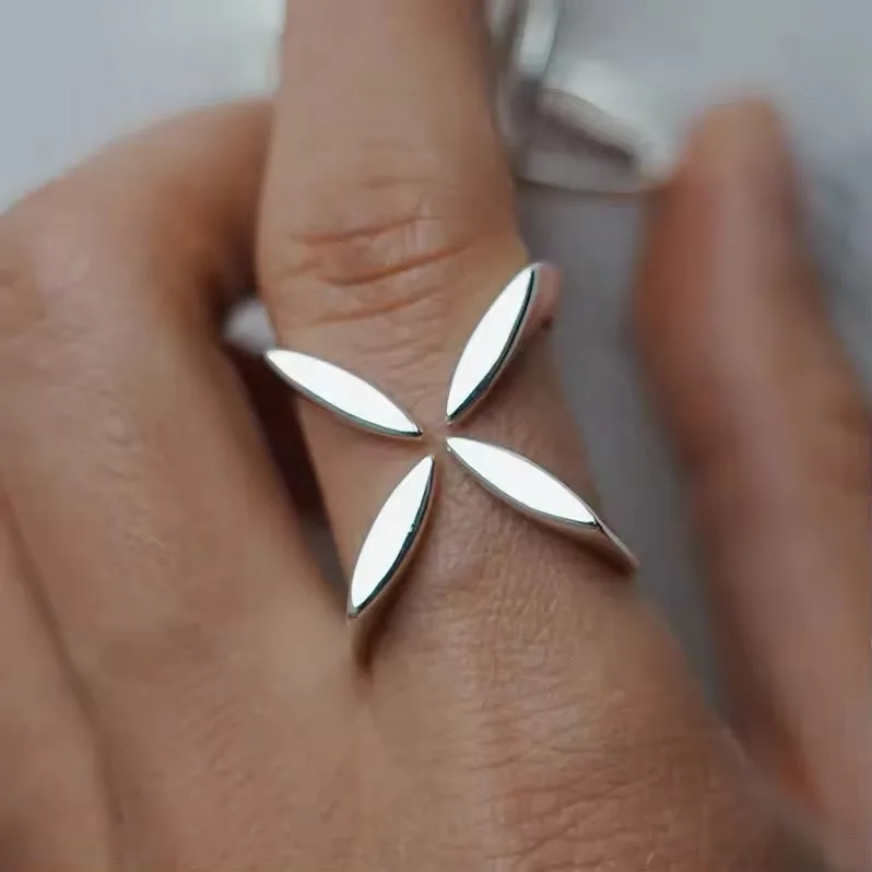 925 Sterling Zilver Open Vinger Ring Goud Kleur Elegante Bloemknop Asymmetrische Zoete Voor Vrouwen Sieraden Gift Dropship Groothandel