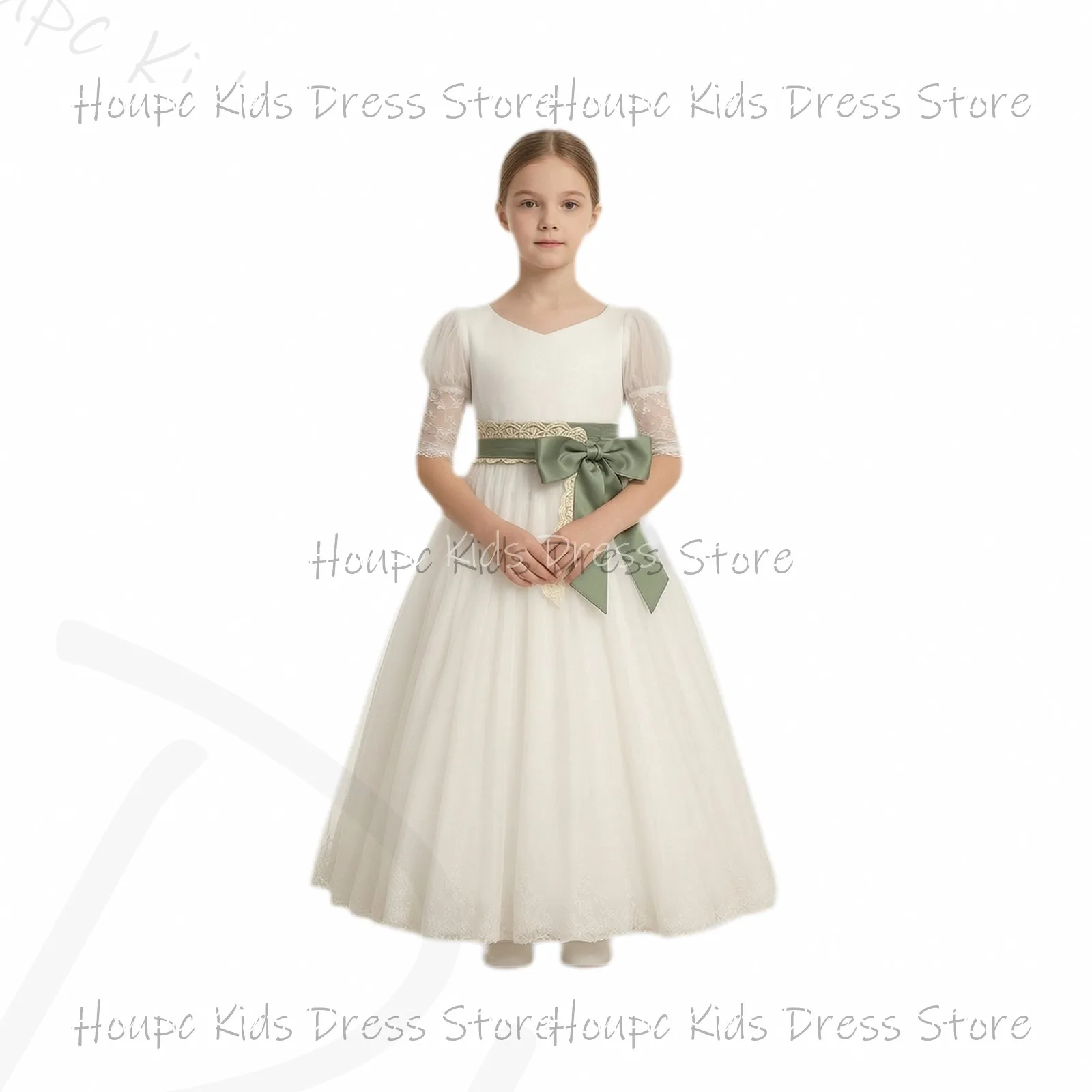 Wedding Custom Flower Girl Dresses A-Line Tulle Lace Sleeveless Square Collar Wedding Birthday Party Evening Party Prom Dresses