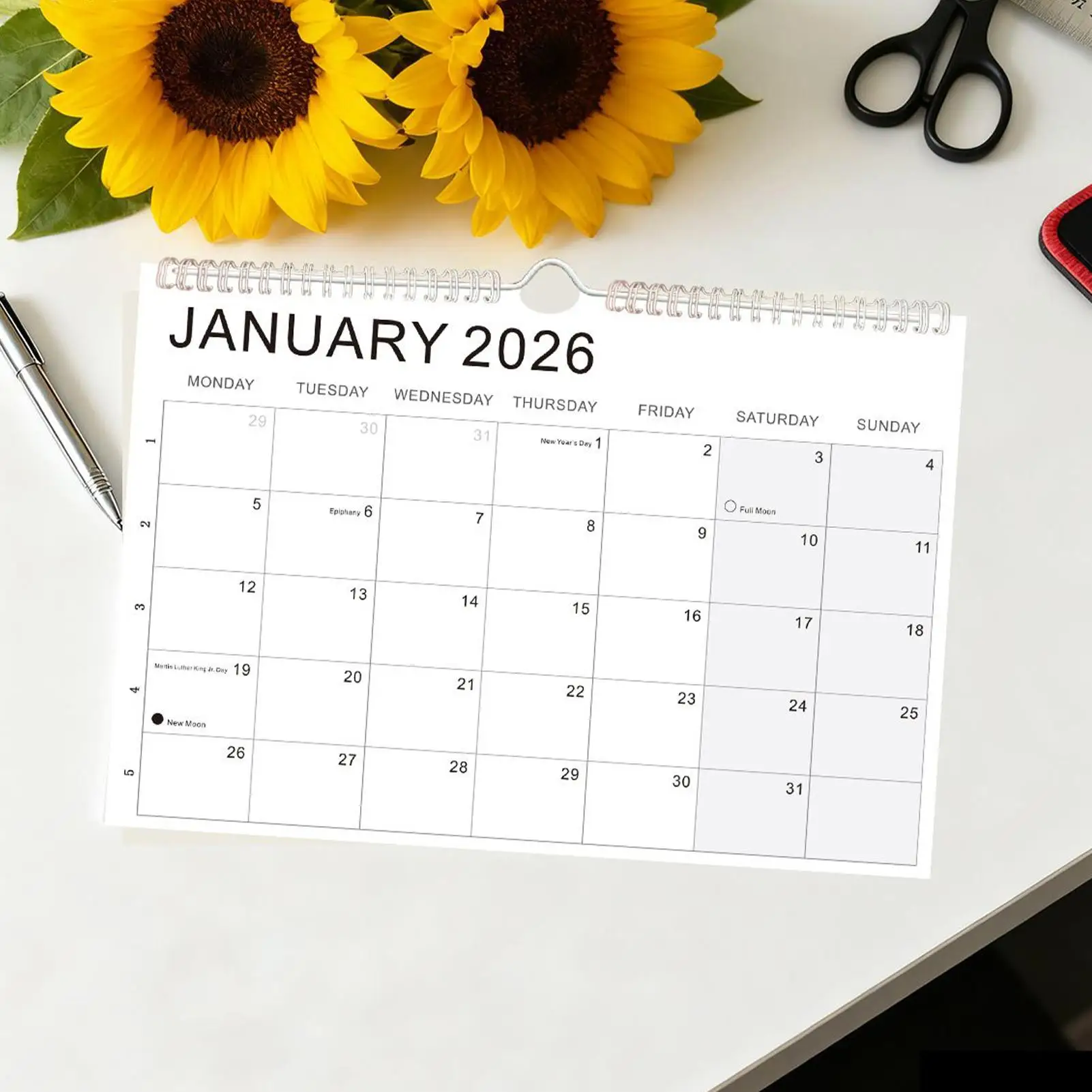 

Настенный календарь на 18 месяцев, с января 2026 года по июнь. Ежедневник-планер 2027 года с крупными линованными блоками, двойной переплет, для дома и офиса