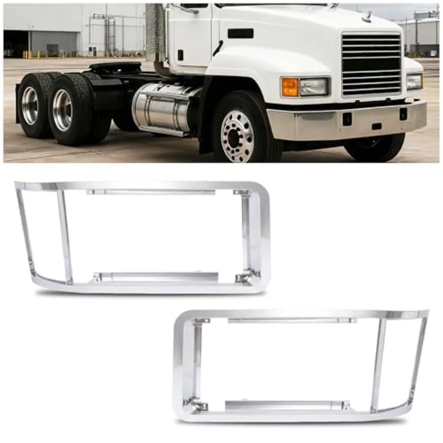 

Front Pair Headlight Bezel Silvery Compatible with 1990-2007 Mack CH600 CH612 CH613 CH600K CL600 CL700 CL Series [SBA Hood ONLY