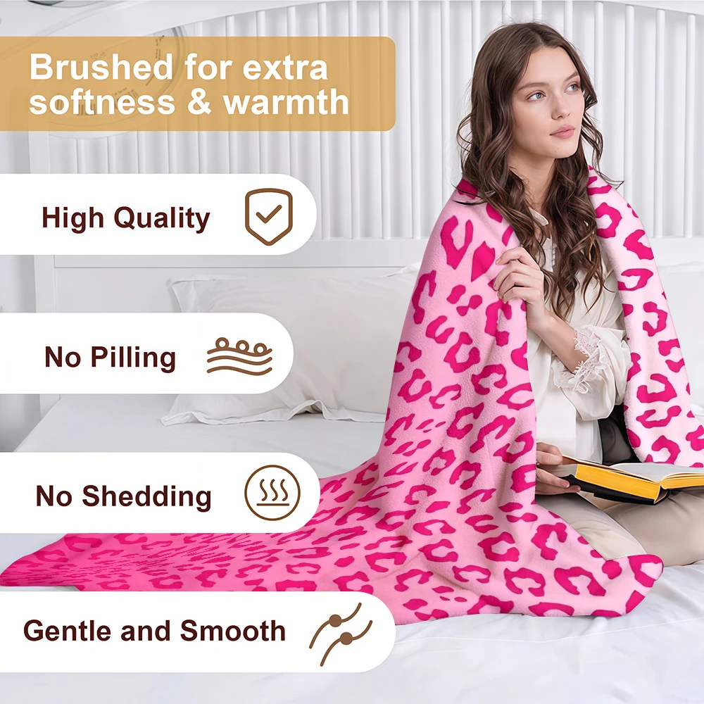Gradient pink leopard print Flannel Blanket Soft Warm Christmas Halloween Blanket for Lightweight Cozy Room Home Decor Gifts